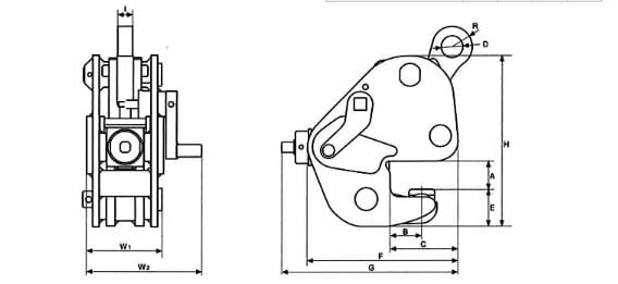 GNE型鷹牌無傷鋼板夾鉗尺寸圖